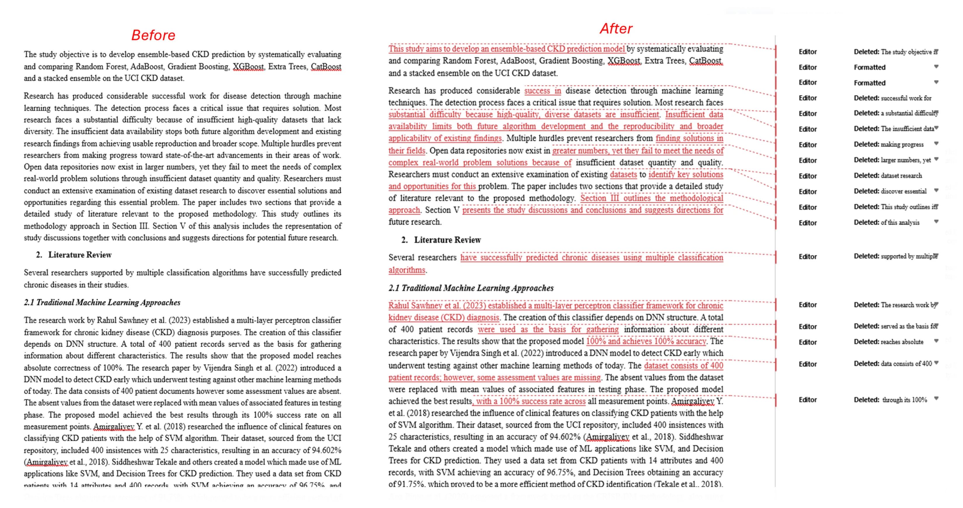 Proofreading sample with editorial comments
